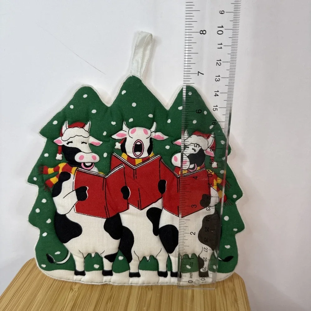 VTG 90s Holiday Christmas Pot Holder Lot 3 Kitchen Cows Teddy Bear Cottagecore